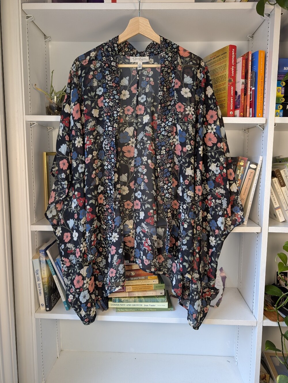 Jessica Simpson Floral Black Sheer Open-Front Kimono Shawl One Size Shrug